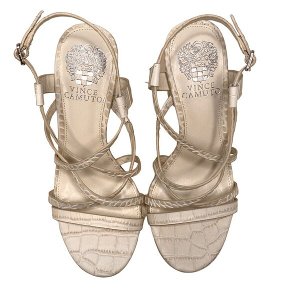 Vince Camuto Neloette Ivory Leather Croc Texture Platform Heel Sandal Sz 5.5 NEW - Picture 5 of 12